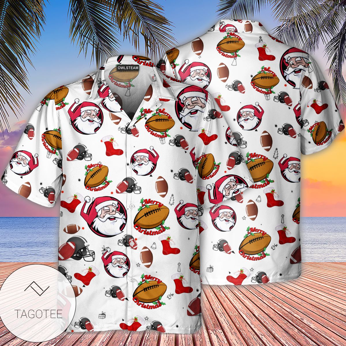 American Football Merry Christmas Hawaiian Shirt- Tagotee American Football Merry Christmas Hawaiian Shirt- Tagotee