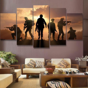 American Military Soldier Sunset - Army 5 Panel Canvas Art Wall Decor