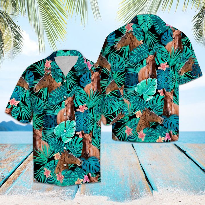 American Saddlebred Green Tropical Hawaiian Shirt Summer Button Up American Saddlebred Green Tropical Hawaiian Shirt Summer Button Up