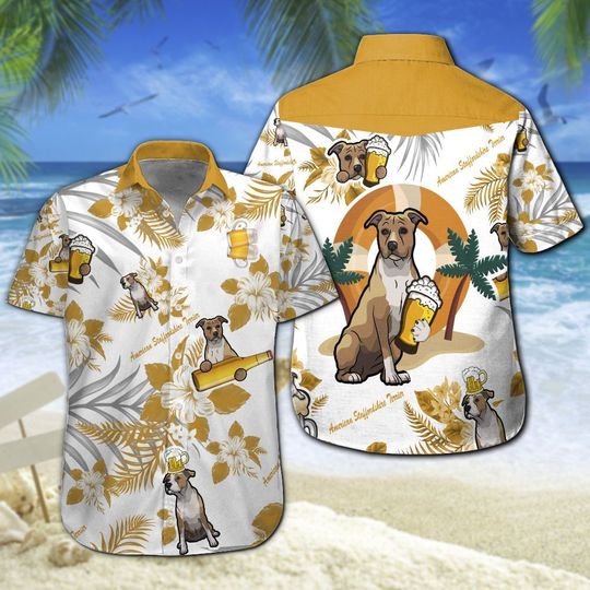 American Staffordshire Terrier Beer Hawaiian Shirt Summer Button Up American Staffordshire Terrier Beer Hawaiian Shirt Summer Button Up