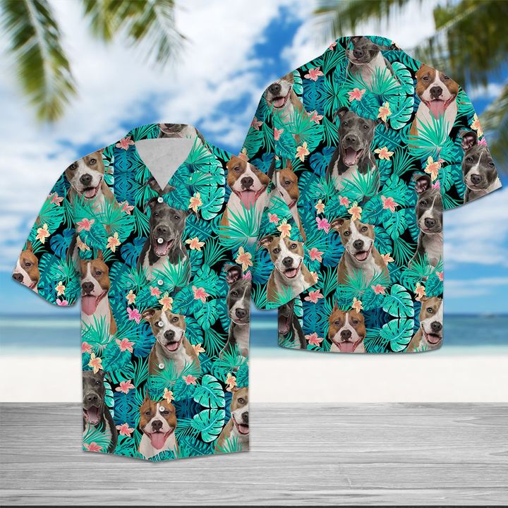 American Staffordshire Terrier Tropical Hawaiian Shirt Summer Button Up American Staffordshire Terrier Tropical Hawaiian Shirt Summer Button Up