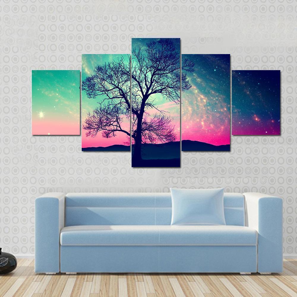 Andromeda Galaxy Over Earth Space - Nature 5 Panel Canvas Art Wall Decor Andromeda Galaxy Over Earth Space - Nature 5 Panel Canvas Art Wall Decor