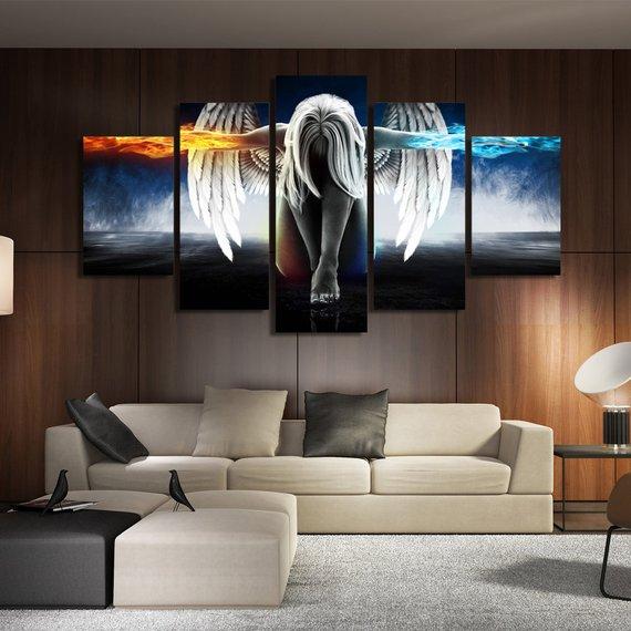 Angel Fire And Ice Angel Wings Wall Decor Angel Gift Heaven - Abstract 5 Panel Canvas Art Wall Decor Angel Fire And Ice Angel Wings Wall Decor Angel Gift Heaven - Abstract 5 Panel Canvas Art Wall Decor