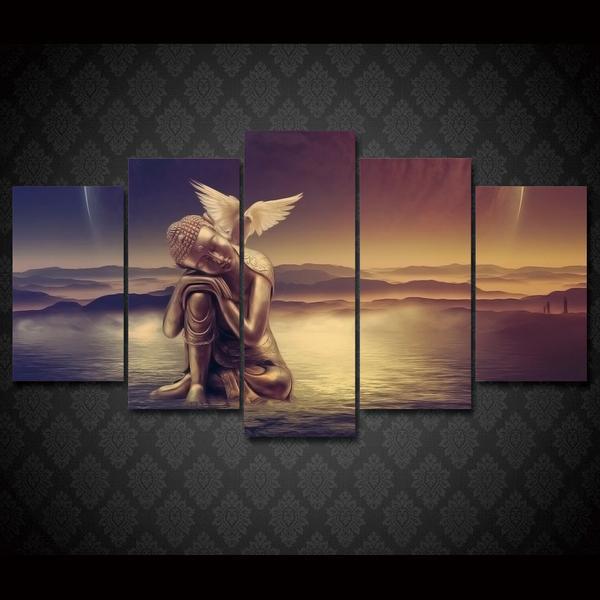 Angel Peace Dove - Abstract 5 Panel Canvas Art Wall Decor Angel Peace Dove - Abstract 5 Panel Canvas Art Wall Decor