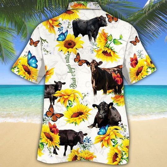 Angus Cattle Butterfly Sunflower Hawaiian Shirt Angus Cattle Butterfly Sunflower Hawaiian Shirt