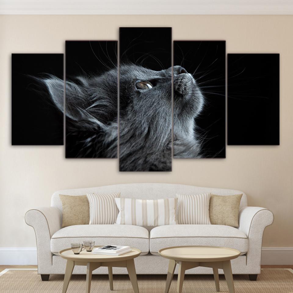 Animal Black Cat - Animal 5 Panel Canvas Art Wall Decor Animal Black Cat - Animal 5 Panel Canvas Art Wall Decor