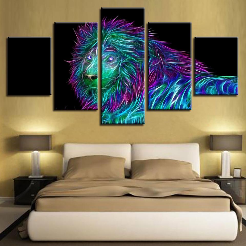 Animal Colorful Lion - Abstract Animal 5 Panel Canvas Art Wall Decor Animal Colorful Lion - Abstract Animal 5 Panel Canvas Art Wall Decor