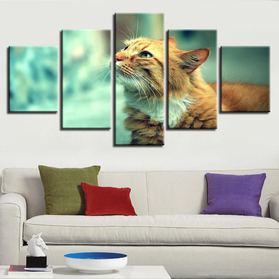 Animal Cute Cat - Animal 5 Panel Canvas Art Wall Decor Animal Cute Cat - Animal 5 Panel Canvas Art Wall Decor