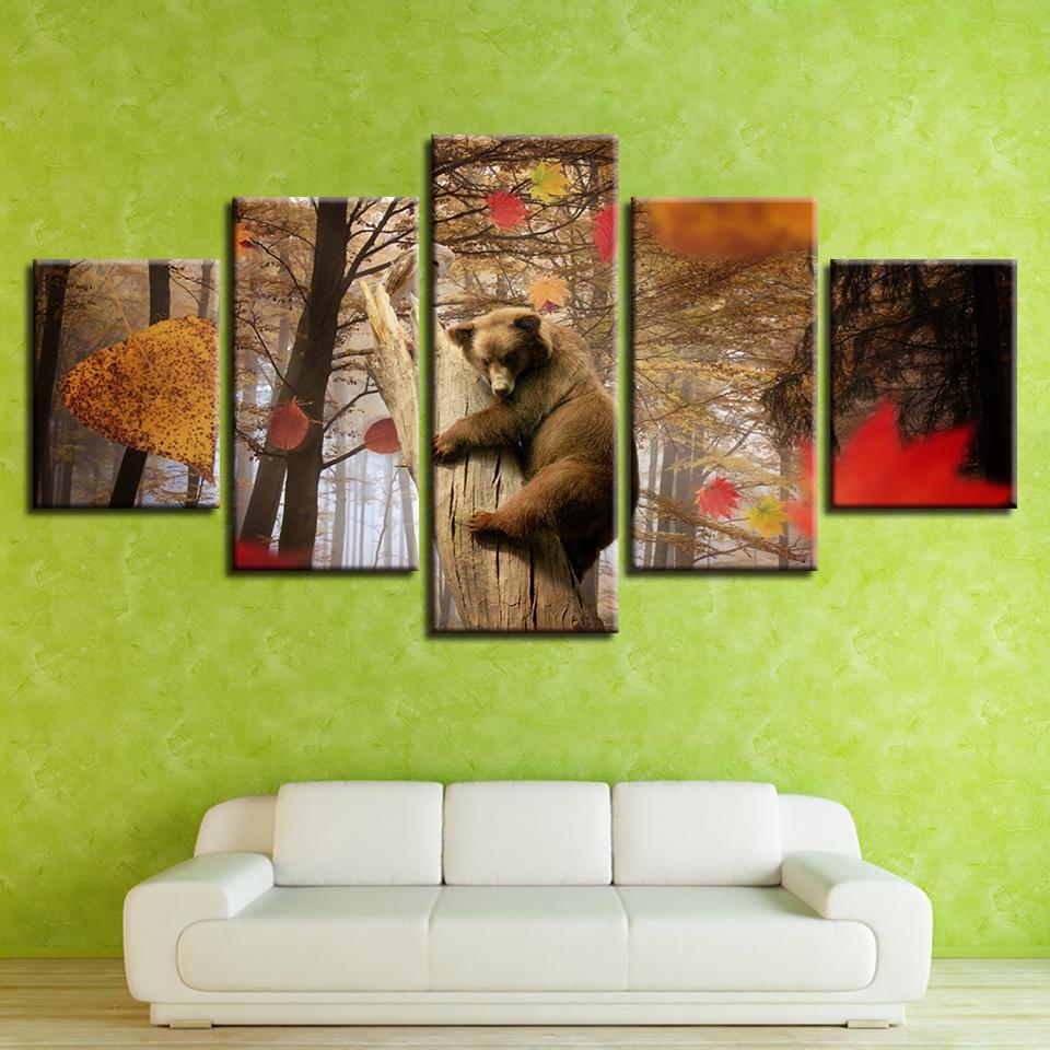 Animal Dog Bear Is In The Forest - Animal 5 Panel Canvas Art Wall Decor Animal Dog Bear Is In The Forest - Animal 5 Panel Canvas Art Wall Decor