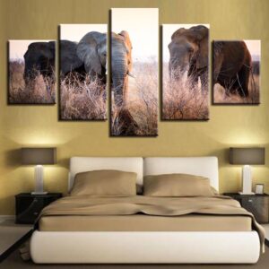 Animal Elephant Scenery - Animal 5 Panel Canvas Art Wall Decor