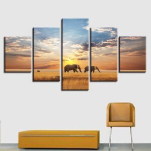 Animal Elephant - Animal 5 Panel Canvas Art Wall Decor