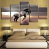 Animal Horse Running Landscape - Animal 5 Panel Canvas Art Wall Decor