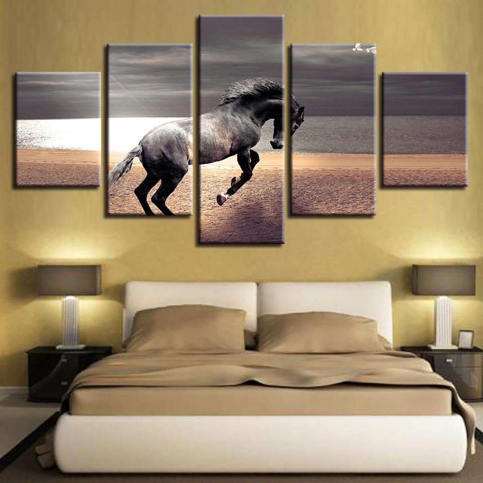 Animal Horse Running Landscape - Animal 5 Panel Canvas Art Wall Decor Animal Horse Running Landscape - Animal 5 Panel Canvas Art Wall Decor