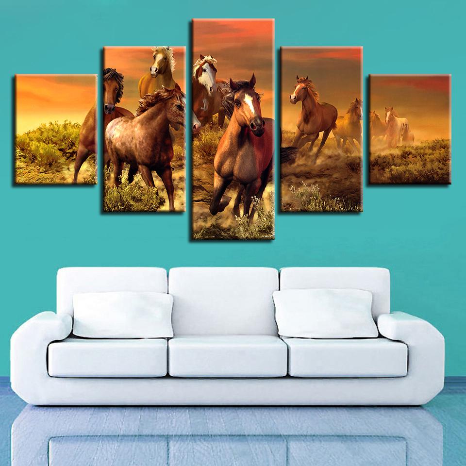 Animal Horse - Animal 5 Panel Canvas Art Wall Decor Animal Horse - Animal 5 Panel Canvas Art Wall Decor
