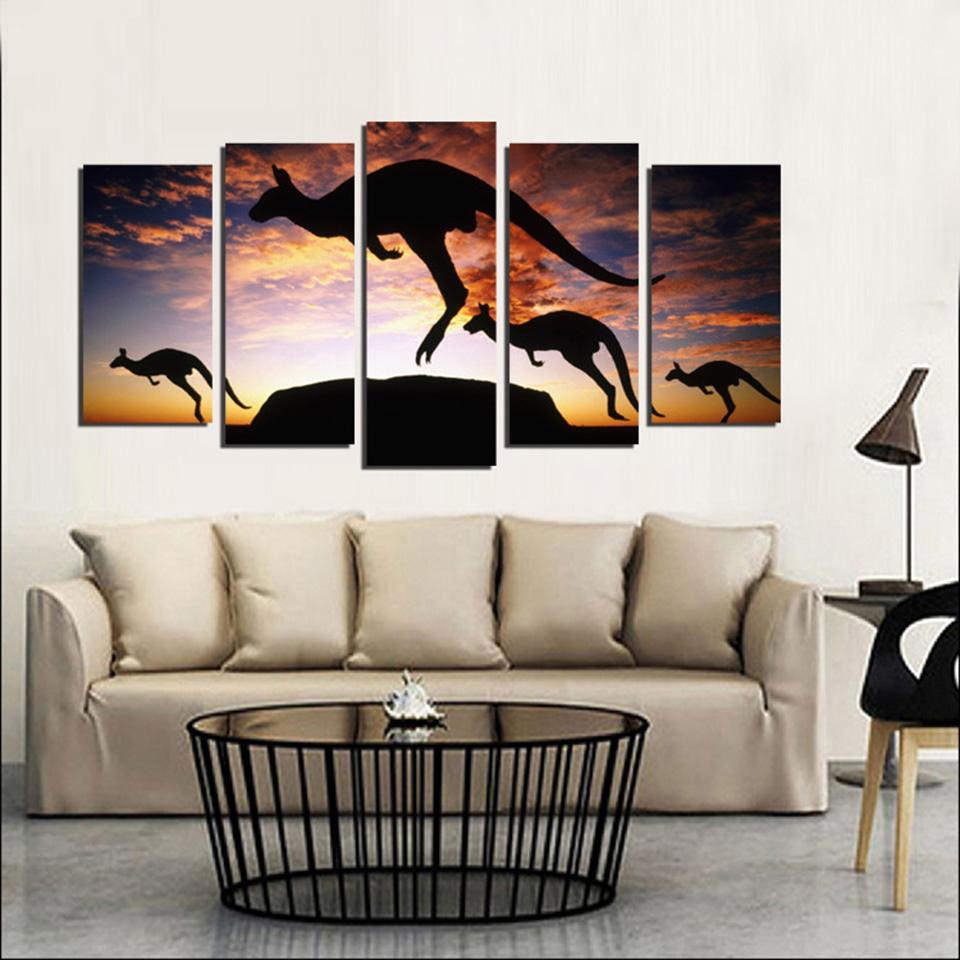 Animal Kangaroo - Animal 5 Panel Canvas Art Wall Decor Animal Kangaroo - Animal 5 Panel Canvas Art Wall Decor