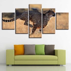 Animal Leopards Running Scenery - Animal 5 Panel Canvas Art Wall Decor