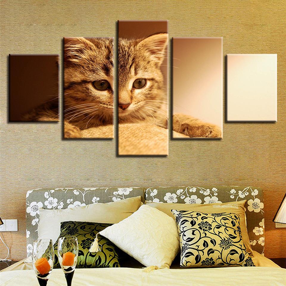 Animal Lovely Cat - Animal 5 Panel Canvas Art Wall Decor Animal Lovely Cat - Animal 5 Panel Canvas Art Wall Decor