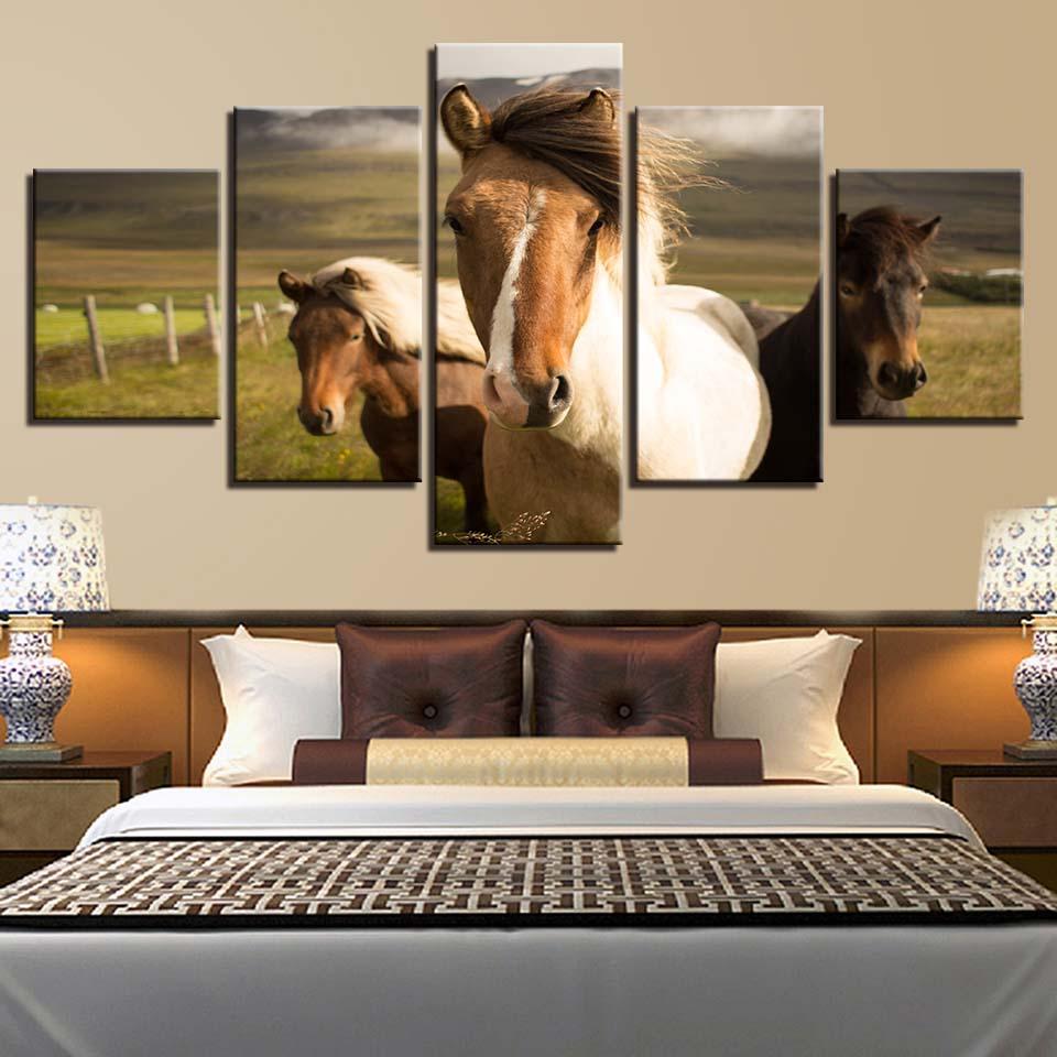 Animal Running Horses - Animal 5 Panel Canvas Art Wall Decor Animal Running Horses - Animal 5 Panel Canvas Art Wall Decor