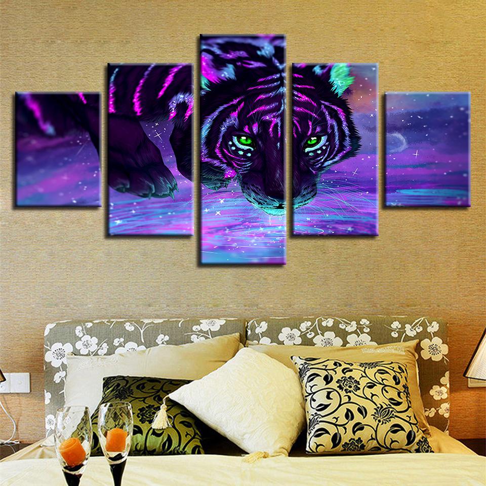 Animal Tiger 01 - Abstract 5 Panel Canvas Art Wall Decor Animal Tiger 01 - Abstract 5 Panel Canvas Art Wall Decor