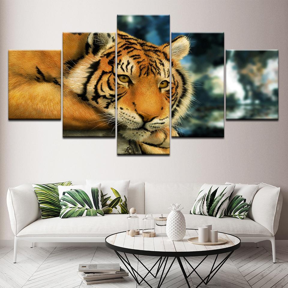 Animal Tiger Scenery - Animal 5 Panel Canvas Art Wall Decor Animal Tiger Scenery - Animal 5 Panel Canvas Art Wall Decor