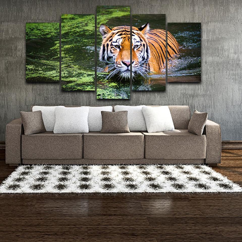 Animal Tiger - Animal 5 Panel Canvas Art Wall Decor Animal Tiger - Animal 5 Panel Canvas Art Wall Decor