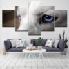 Animal White Wolf Blue Eyes - Animal 5 Panel Canvas Art Wall Decor