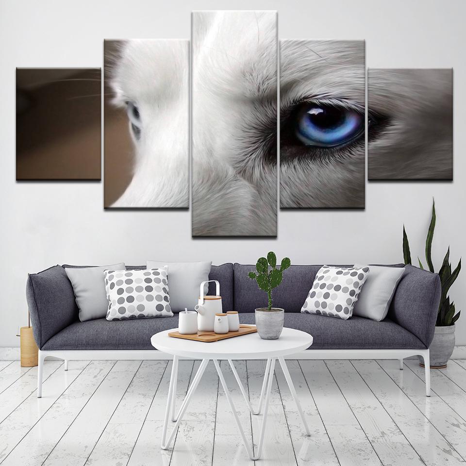 Animal White Wolf Blue Eyes - Animal 5 Panel Canvas Art Wall Decor Animal White Wolf Blue Eyes - Animal 5 Panel Canvas Art Wall Decor