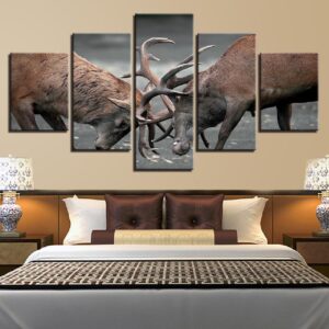 Antlers Deers - Animal 5 Panel Canvas Art Wall Decor