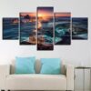 Arctic Ocean Beach Sunset Ice - Ocean 5 Panel Canvas Art Wall Decor