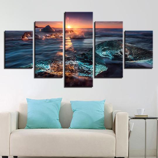 Arctic Ocean Beach Sunset Ice - Ocean 5 Panel Canvas Art Wall Decor Arctic Ocean Beach Sunset Ice - Ocean 5 Panel Canvas Art Wall Decor