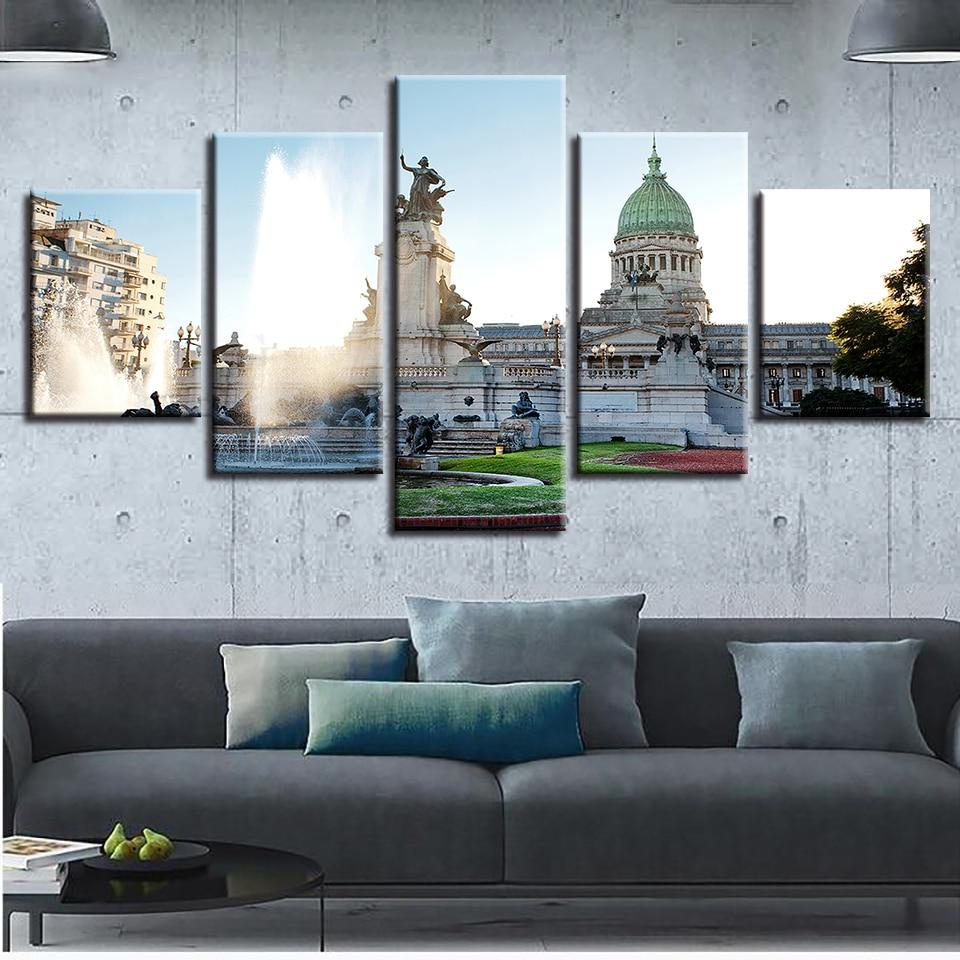 Argentine National Congress Building Fountain - Nature 5 Panel Canvas Art Wall Decor Argentine National Congress Building Fountain - Nature 5 Panel Canvas Art Wall Decor
