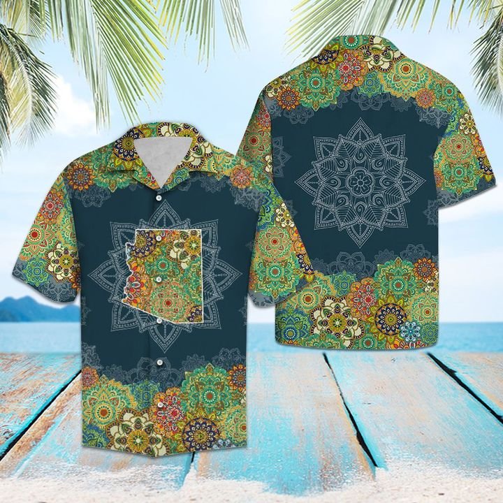 Arizona Floral Mandala Hawaiian Shirt Summer Button Up Arizona Floral Mandala Hawaiian Shirt Summer Button Up