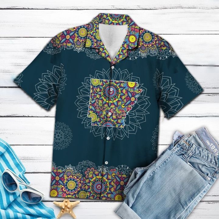 Arkansas Mandala Hawaiian Shirt Summer Button Up Arkansas Mandala Hawaiian Shirt Summer Button Up