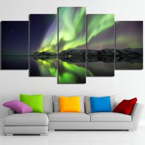 Art Aurora Lake Mountain Shadow - Space Universe 5 Panel Canvas Art Wall Decor