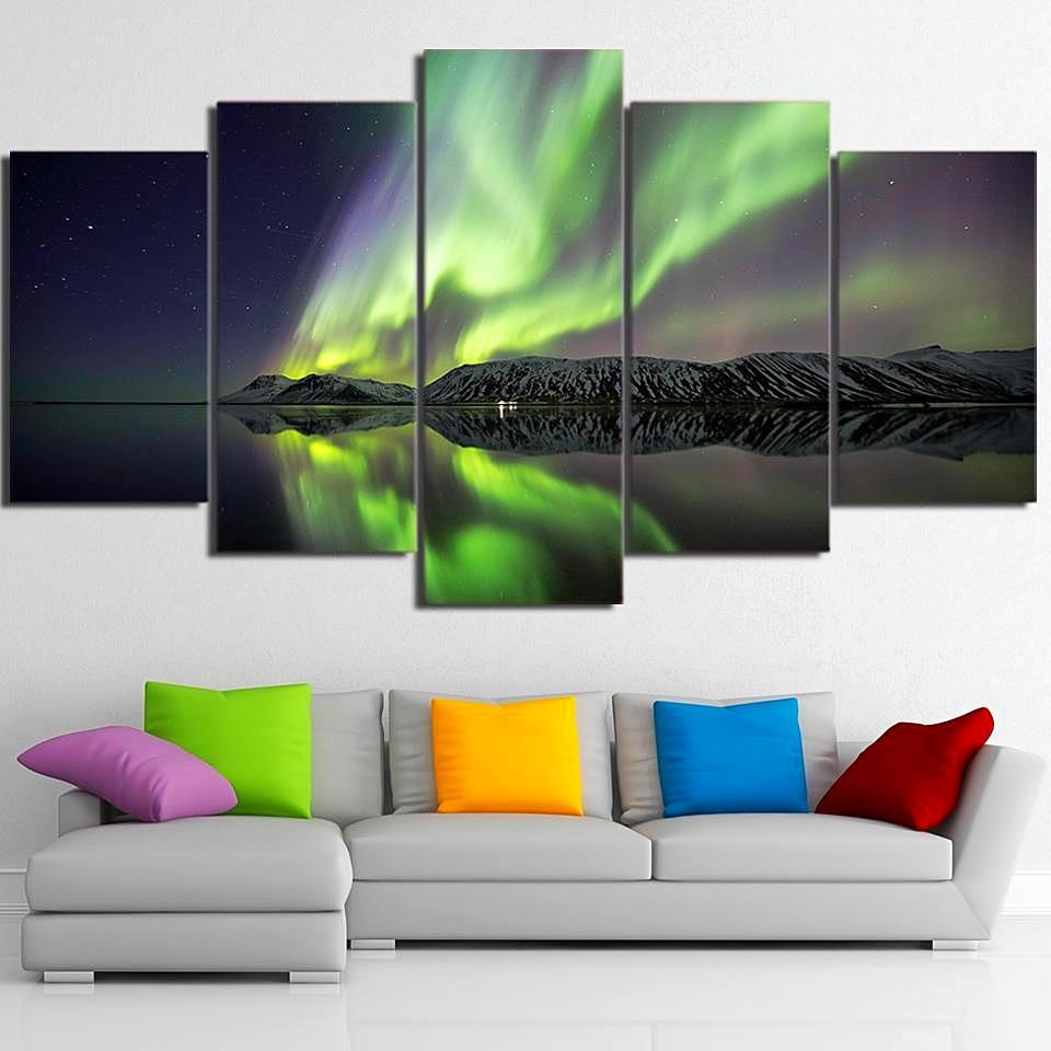 Art Aurora Lake Mountain Shadow - Space Universe 5 Panel Canvas Art Wall Decor Art Aurora Lake Mountain Shadow - Space Universe 5 Panel Canvas Art Wall Decor
