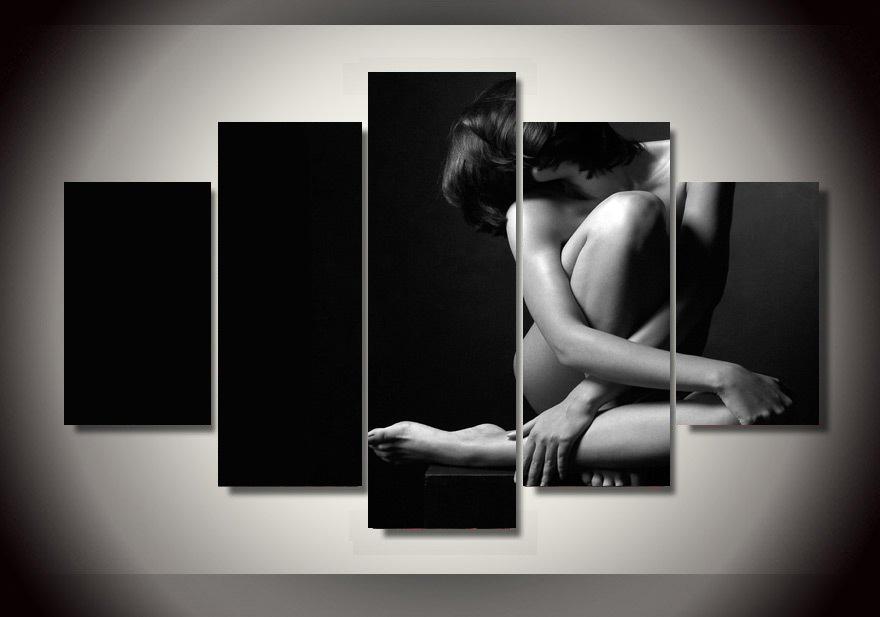 Artistic Black And White Yoga Woman Beauty - Abstract 5 Panel Canvas Art Wall Decor Artistic Black And White Yoga Woman Beauty - Abstract 5 Panel Canvas Art Wall Decor