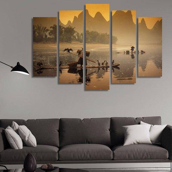 Asia China Guilin Landscape - Space 5 Panel Canvas Art Wall Decor Asia China Guilin Landscape - Space 5 Panel Canvas Art Wall Decor