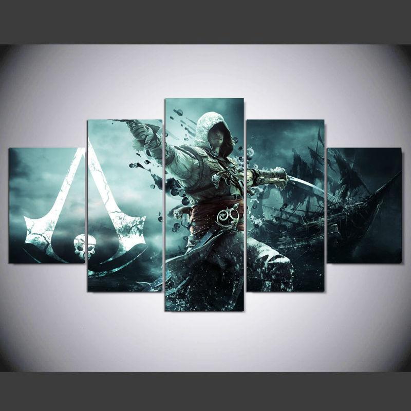Assassins Creed Black Flag - Gaming 5 Panel Canvas Art Wall Decor Assassins Creed Black Flag - Gaming 5 Panel Canvas Art Wall Decor