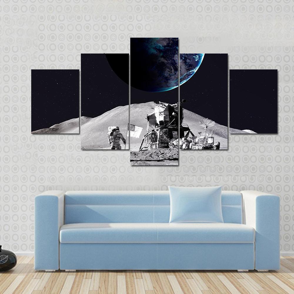 Astronaut On The Moon - Space 5 Panel Canvas Art Wall Decor Astronaut On The Moon - Space 5 Panel Canvas Art Wall Decor