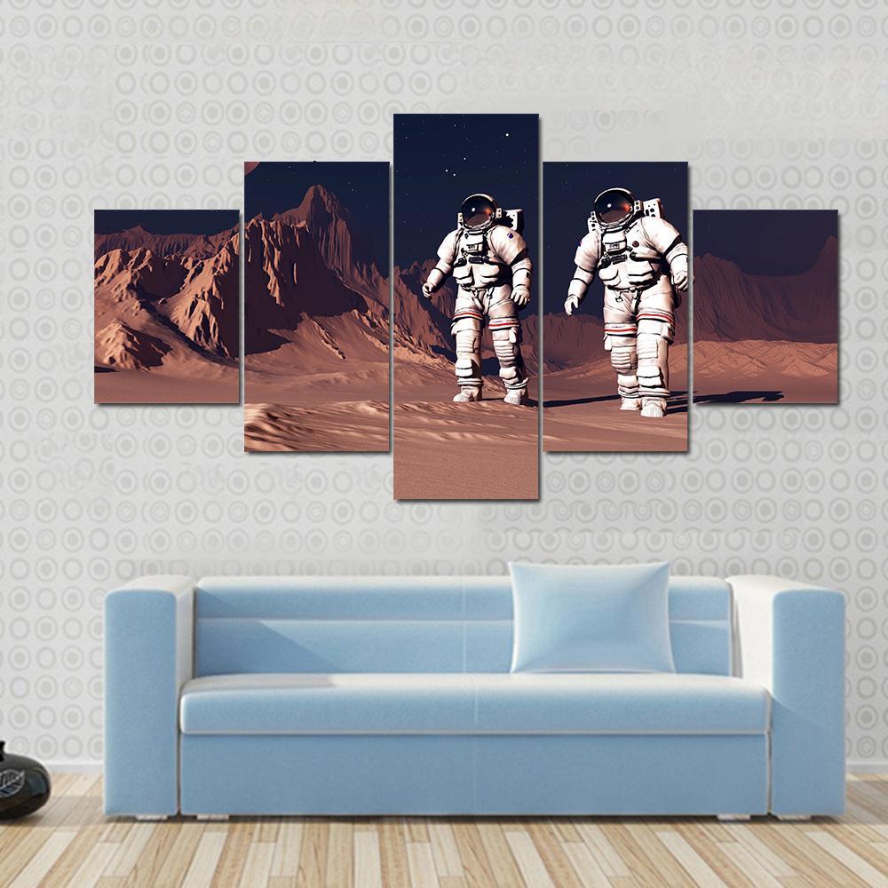 Astronauts Walking On Mars Surface - Space 5 Panel Canvas Art Wall Decor Astronauts Walking On Mars Surface - Space 5 Panel Canvas Art Wall Decor