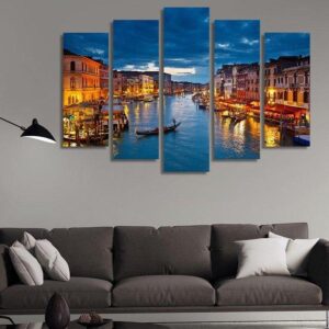 At Night Venice Italy 03 - Nature 5 Panel Canvas Art Wall Decor