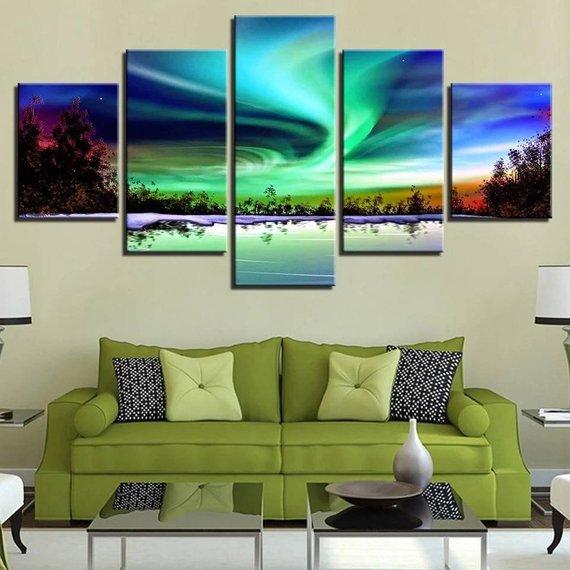 Aurora Borealis 4 - Nature 5 Panel Canvas Art Wall Decor Aurora Borealis 4 - Nature 5 Panel Canvas Art Wall Decor