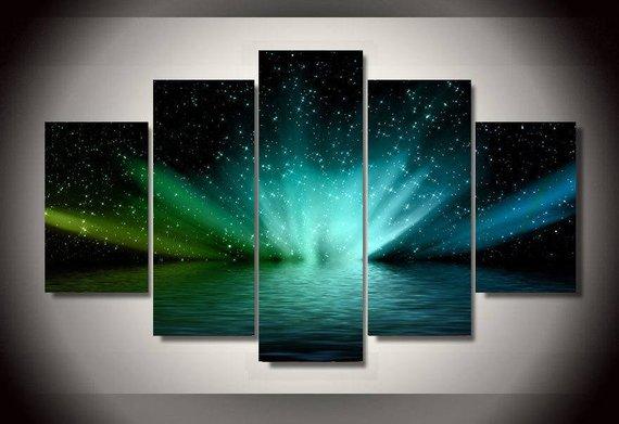 Aurora Borealis Northern Lights 1 - Nature 5 Panel Canvas Art Wall Decor Aurora Borealis Northern Lights 1 - Nature 5 Panel Canvas Art Wall Decor