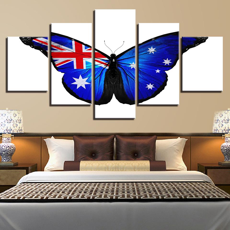 Australian Flag Butterfly - Abstract 5 Panel Canvas Art Wall Decor Australian Flag Butterfly - Abstract 5 Panel Canvas Art Wall Decor