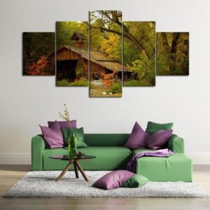 Autumn Barn 01 - Nature 5 Panel Canvas Art Wall Decor