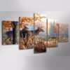Autumn Deer - Animal 5 Panel Canvas Art Wall Decor