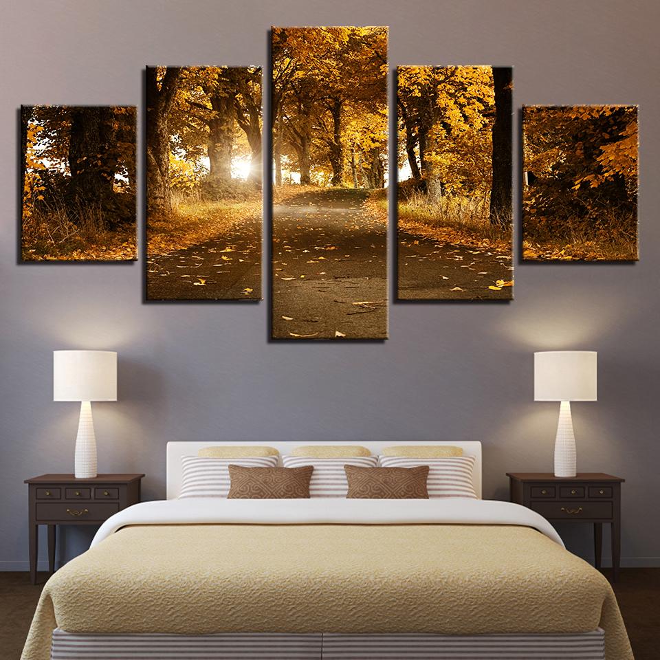 Autumn Forest Fallen Leaves - Nature 5 Panel Canvas Art Wall Decor Autumn Forest Fallen Leaves - Nature 5 Panel Canvas Art Wall Decor