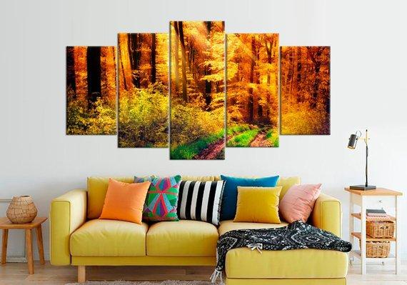 Autumn Forest - Nature 5 Panel Canvas Art Wall Decor Autumn Forest - Nature 5 Panel Canvas Art Wall Decor