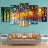 Autumn Leaves - Abstract 5 Panel Canvas Art Wall Decor