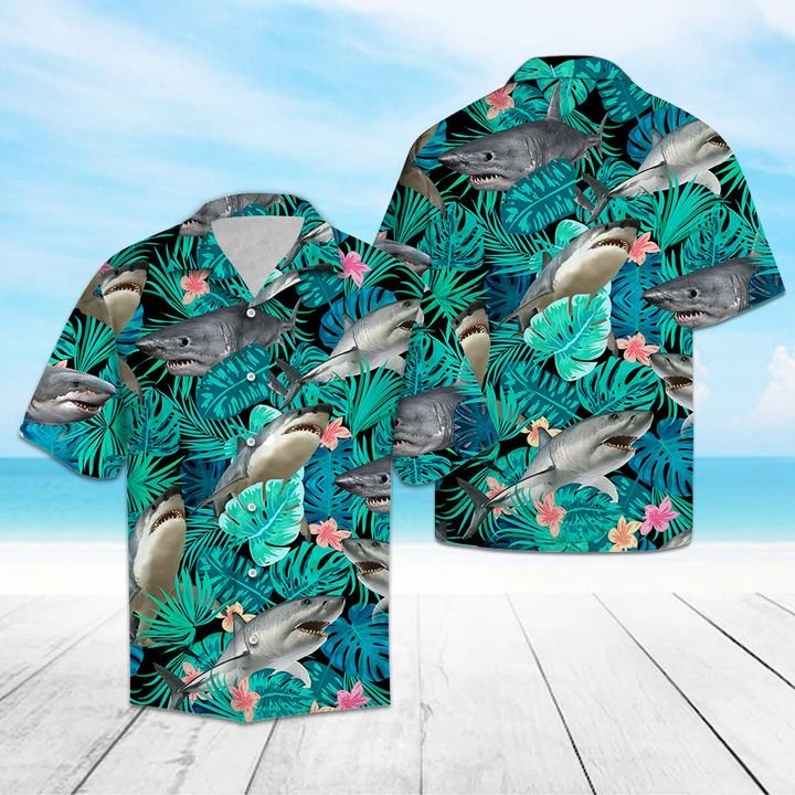 Awesome Shark Tropical Hawaiian Shirt Summer Button Up Awesome Shark Tropical Hawaiian Shirt Summer Button Up